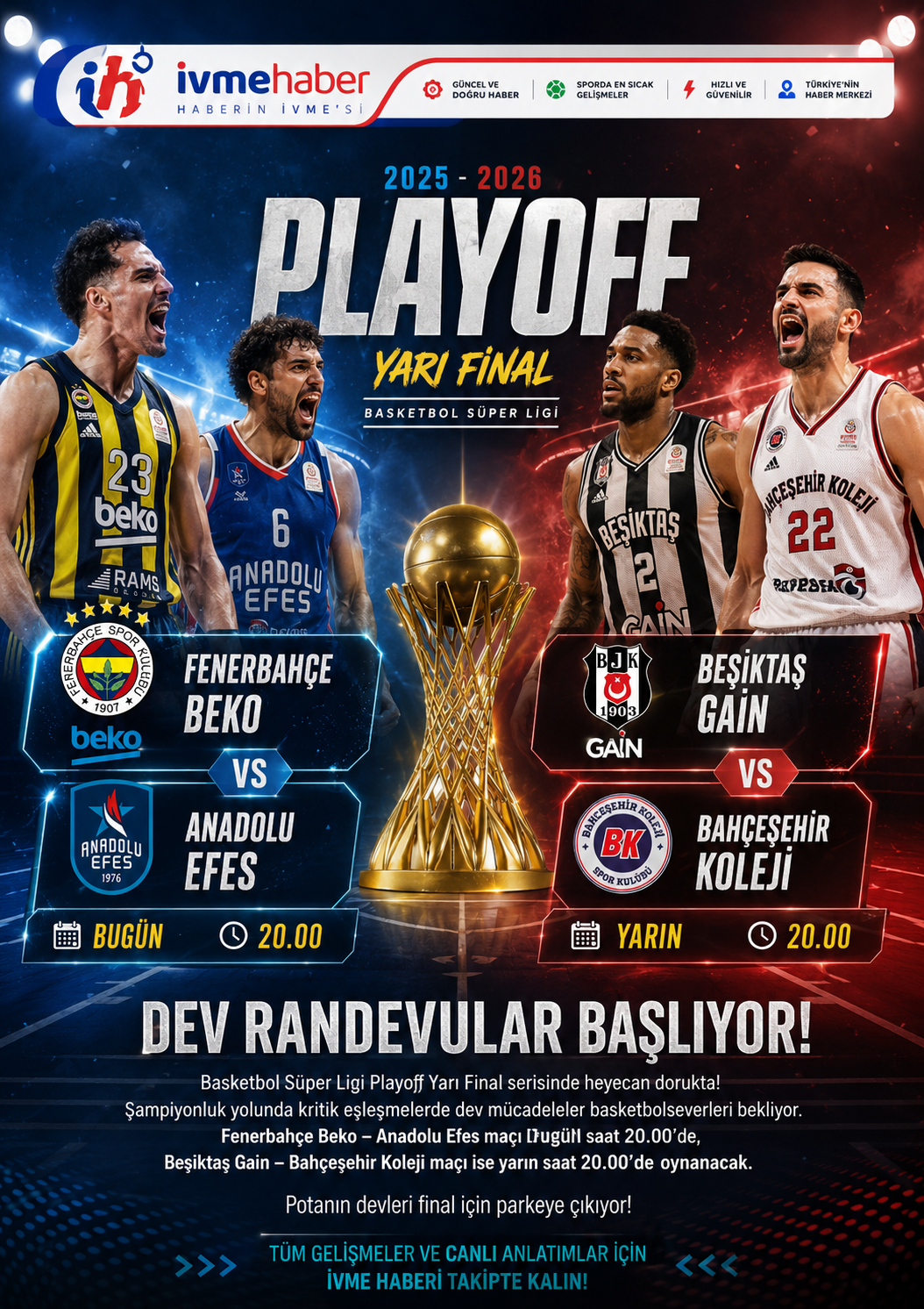  DEV RANDEVULAR BAŞLIYOR! BASKETBOL SÜPER LİGİ'NDE YARI FİNAL HEYECANI
