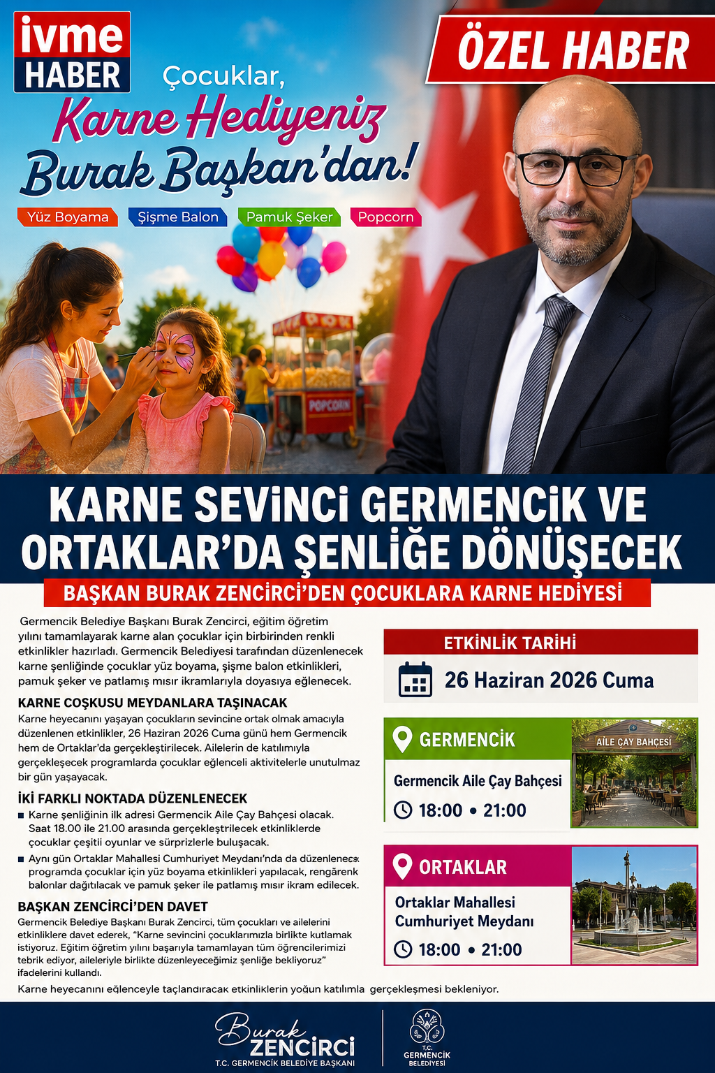 Karne Sevinci Germencik ve Ortaklar’da Şenliğe Dönüşecek  Başkan Burak Zencirci’den Çocuklara Karne Hediyesi