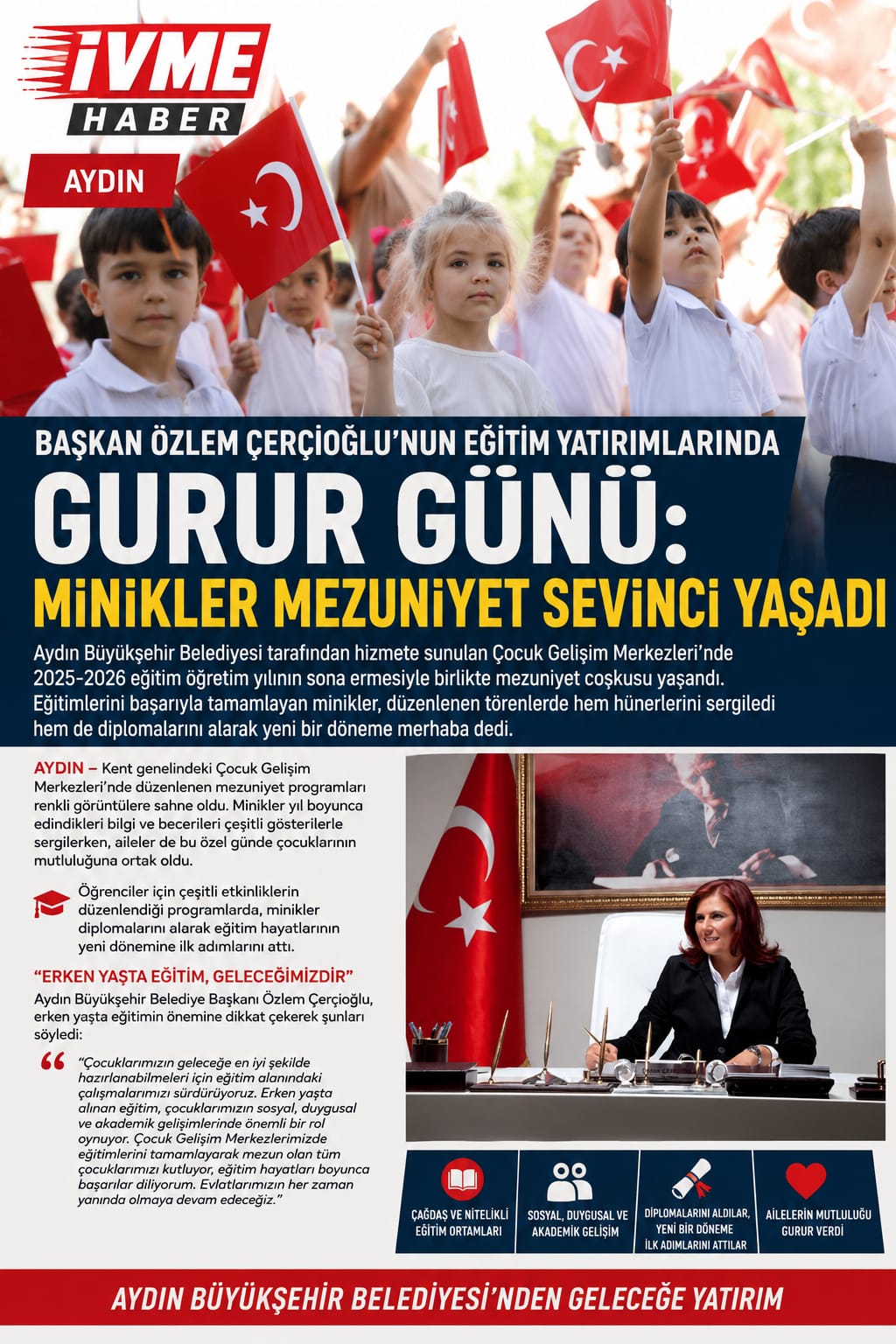 Başkan Özlem Çerçioğlu’nun Eğitim Yatırımlarında Gurur Günü: Minikler Mezuniyet Sevinci Yaşadı